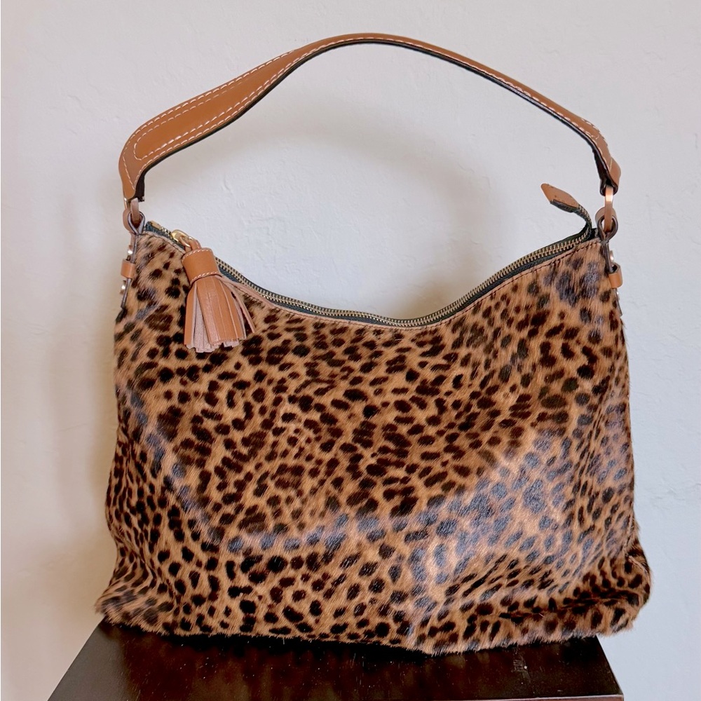 Boden Leopard Handbag, leather and pony hair, medium sized tote, like new.